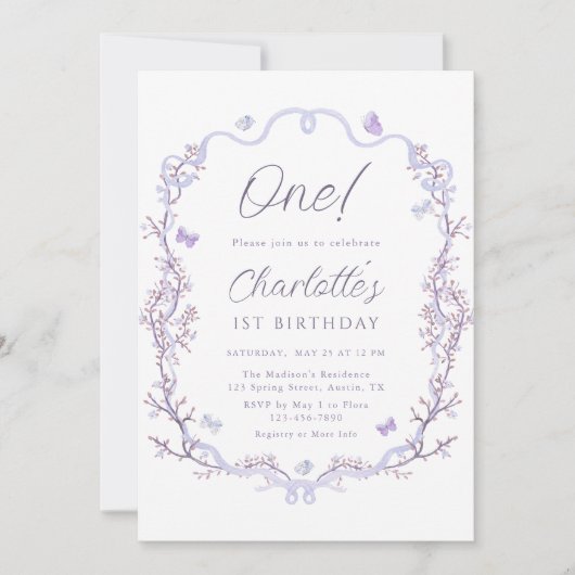 Invitation Lavender Spring Garden 1ère fête d'anniversaire (Devant)