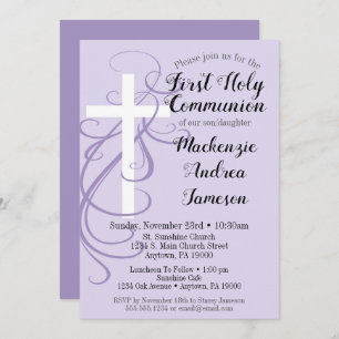 Invitation Lavender Swirl Première Sainte Communion Invitatio