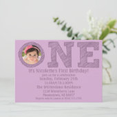 Invitation Lavender The Big One Photo First Birday Party (Debout devant)