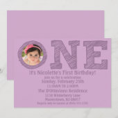 Invitation Lavender The Big One Photo First Birday Party (Devant / Derrière)