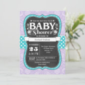 Invitation Lavender Turquoise Chalkboard Floral Baby shower I (Debout devant)