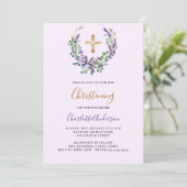 Invitation Lavender violet floral fille or croix Christine (Debout devant)