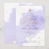 Invitation Lavender Watercolor Christening+1er anniversaire I (Devant / Derrière)