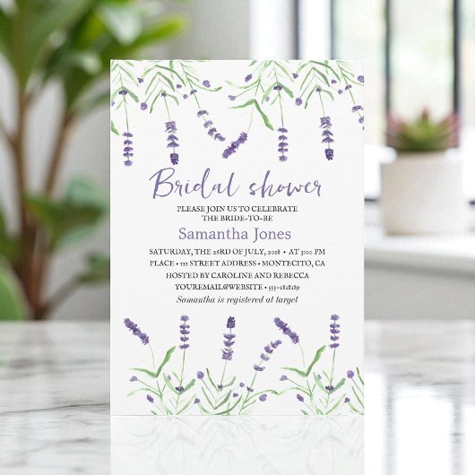 Invitation Lavender Watercolor Flowers Purple Bridal Shower 