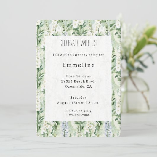 Invitation Lavender White Delphinium Flowers Birthday (Debout devant)