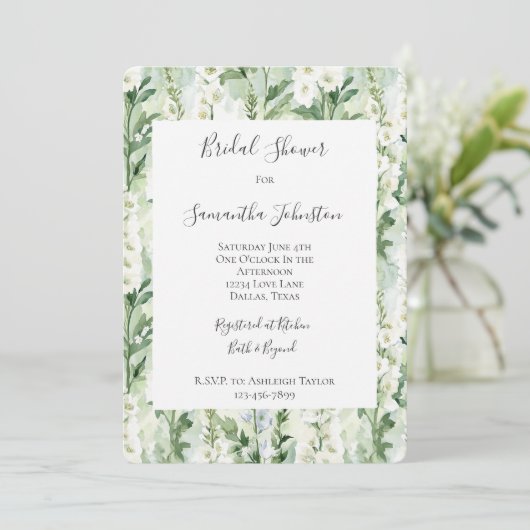 Invitation Lavender White Delphinium Flowers Bridal Shower (Debout devant)