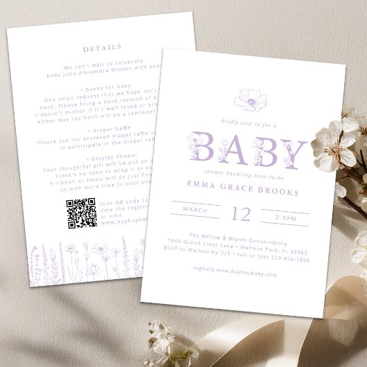 Invitation Lavender Wildflower Baby Shower All-in-One 