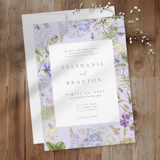 Invitation Lavender Wildflower Garden Romantic Wedding
