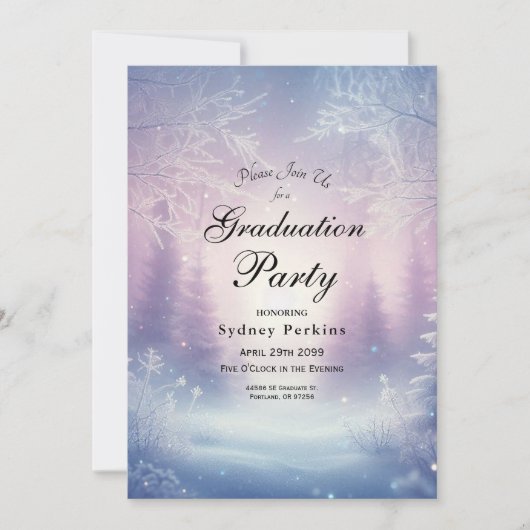 Invitation Lavender Winter Snowfall Senade Graduation (Devant)