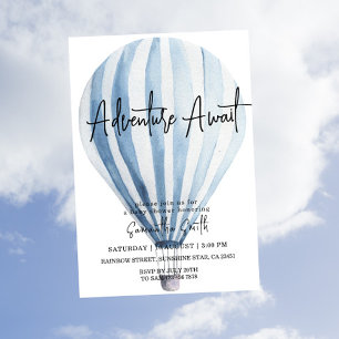 Invitation L'aventure Attend Bébé Montgolfière Bleue Baby Sho