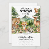 Invitation L'aventure attend Bois Animaux Forêt Douche (Devant / Derrière)