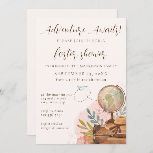 Invitation L'aventure Attend Douche Neutre pour Enfants (Devant / Derrière)