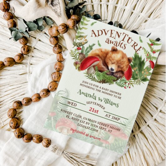 Invitation L'aventure Attend Fête de Bébé Ourson