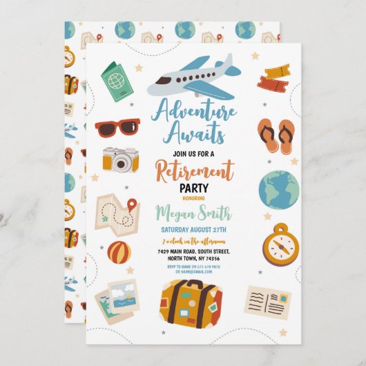 Invitation L'aventure Attend Fête de Retraite Vacances (Devant / Derrière)