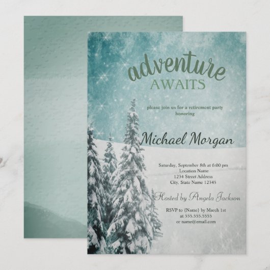Invitation L'aventure Attend Forêt de Pins Neige Retraite (Devant / Derrière)
