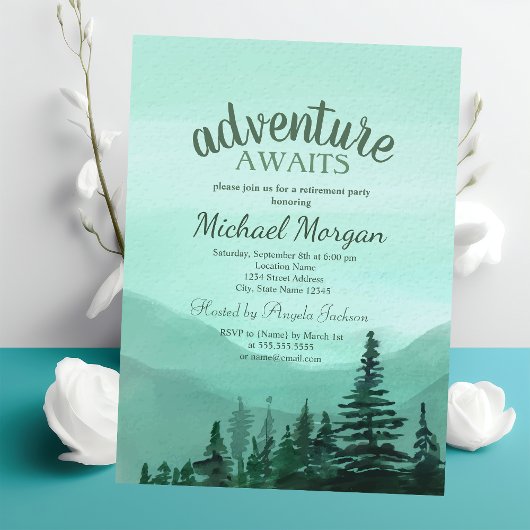 Invitation L'aventure Attend Forêt Montagnes Vert Retraite