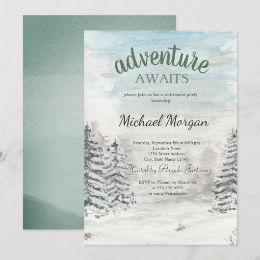 Invitation L'aventure Attend Forêt Neige Retraite (Devant / Derrière)