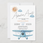Invitation L'aventure Attend Garçon Bébé Avion Shower (Devant)