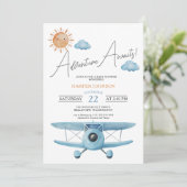 Invitation L'aventure Attend Garçon Bébé Avion Shower (Debout devant)