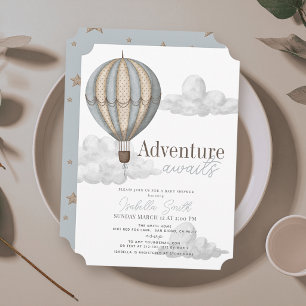 Invitation L'aventure Attend Garçon Fête de Bébé en Montgolfi
