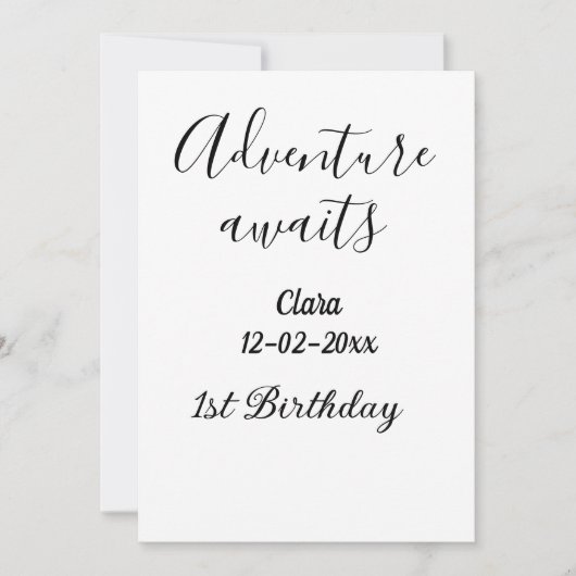 Invitation L'aventure attend joyeux 1er anniversaire nom date (Devant)