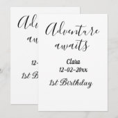 Invitation L'aventure attend joyeux 1er anniversaire nom date (Devant / Derrière)
