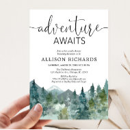 Invitation L'aventure attend le baby shower de montagnes rust
