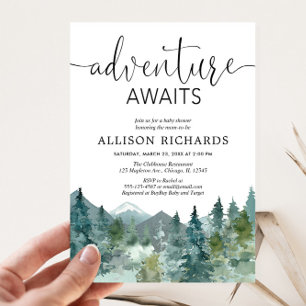 Invitation L'aventure attend le baby shower de montagnes rust