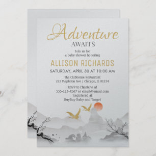 Invitation L'aventure attend le baby shower d'encre coréen de