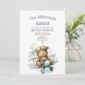 Invitation L'aventure attend le Baby shower d'ours de l'avion (Debout devant)