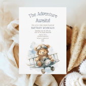 Invitation L'aventure attend le Baby shower d'ours de l'avion