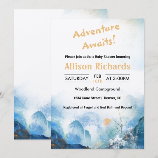 Invitation L'aventure attend le baby shower du paysage de mon (Devant / Derrière)