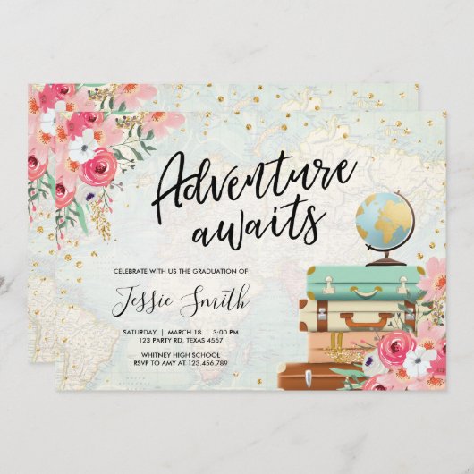 Invitation L'aventure attend l'école de fête de remise des (Devant / Derrière)