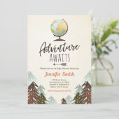 Invitation L'aventure attend l'invitation Baby shower Vintage (Debout devant)