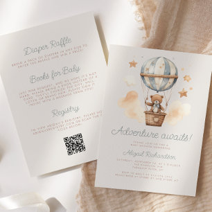 Invitation L'aventure attend l'ours garçon code QR Baby Showe