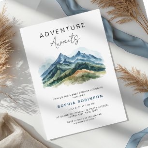 Invitation L'aventure Attend Montagnes Forêt Baby Shower