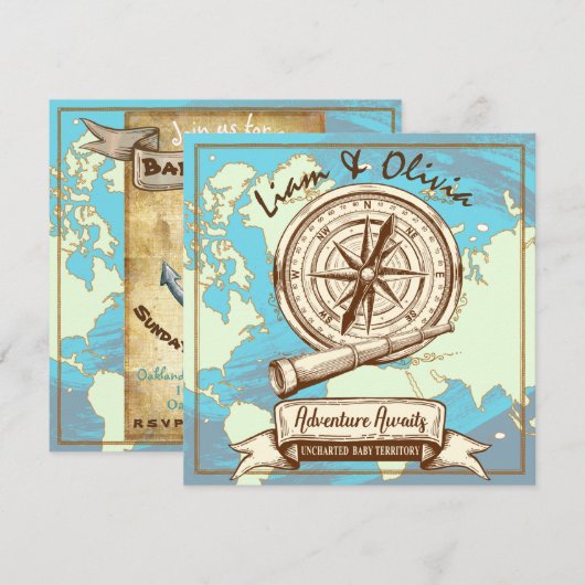 Invitation L'aventure Attend Naution| Voyage Rustique (Devant / Derrière)