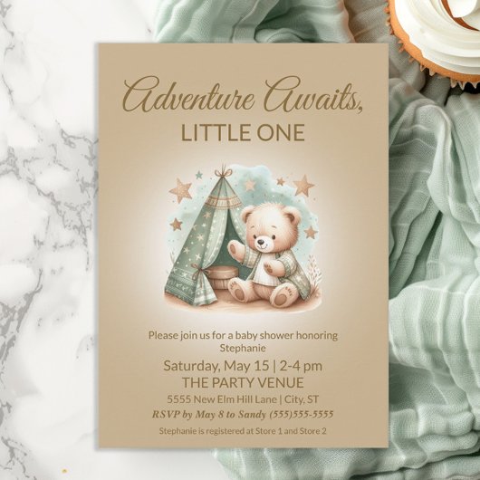 Invitation L'aventure Attend Ours Bébé Unisexe