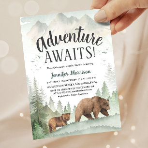 Invitation L'aventure Attend Ours Forêt Boisée Baby Shower
