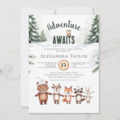 Invitation L'aventure attend un Baby shower d'hiver boisé (Devant)