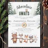 Invitation L'aventure attend un Baby shower d'hiver boisé