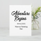 Invitation L'aventure commence 1er anniversaire nom date simp (Debout devant)