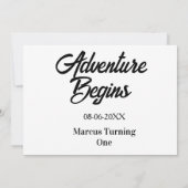 Invitation L'aventure commence 1er anniversaire nom date simp (Dos)