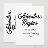 Invitation L'aventure commence 1er anniversaire nom date simp (Devant / Derrière)