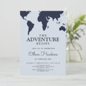 Invitation L'aventure commence Anniversaire World Travel Map  (Debout devant)