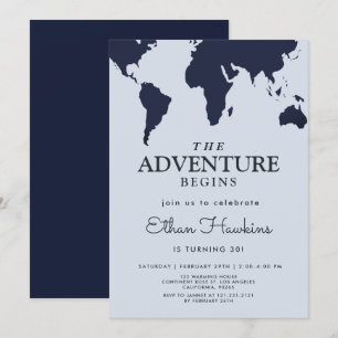 Invitation L'aventure commence Anniversaire World Travel Map