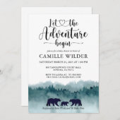 Invitation L'aventure commence aquarelle Montagnes Ours Invit (Devant / Derrière)