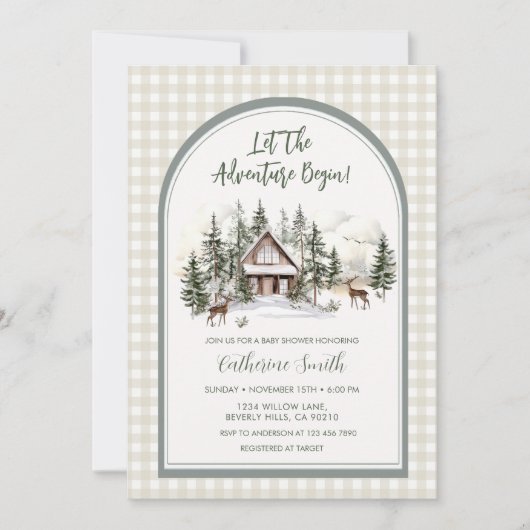 Invitation L'aventure Commence Archi Gingham Baby Shower (Devant)