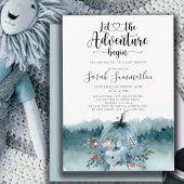 Invitation L'aventure commence Baby shower bleu Dusty