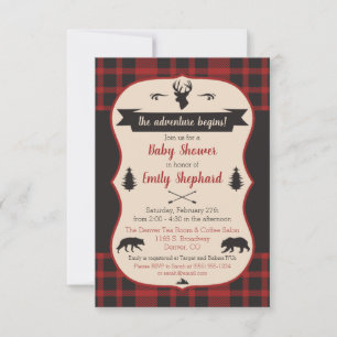 Invitation L'Aventure Commence !  Baby shower Buffalo Plaid